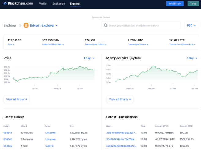 Blockchain.com explorer homepage