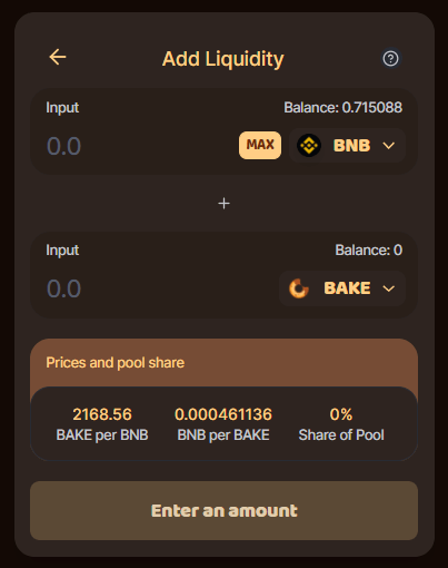 providing liquidity in bakeryswap