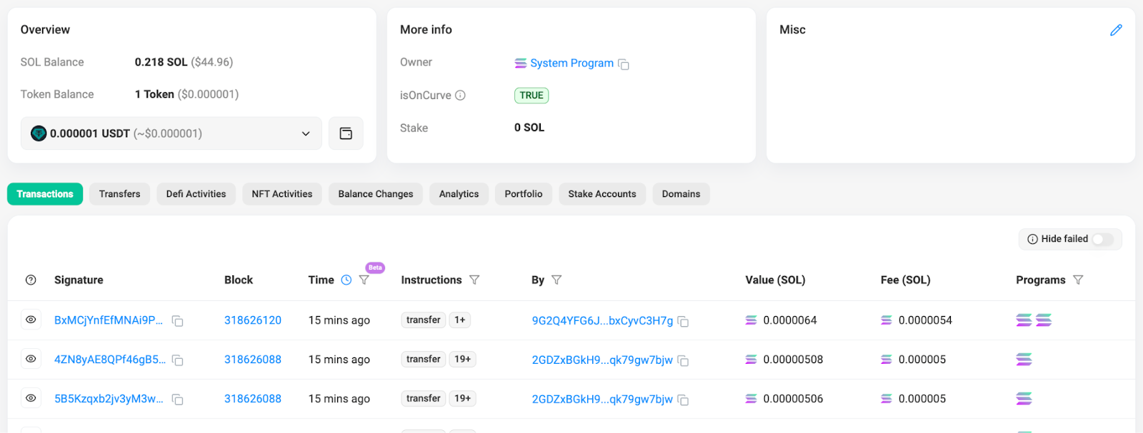 SolScan 账户页面